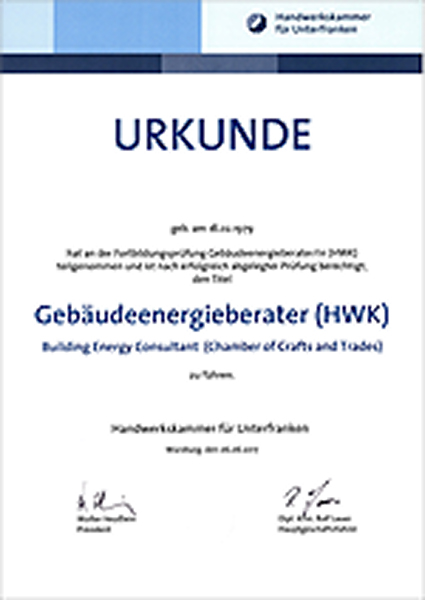 Zertifikat Handwerkskammer